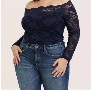 torrid Navy Lace Off-Shoulder Top
